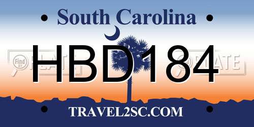 HBD184 South Carolina License Plate