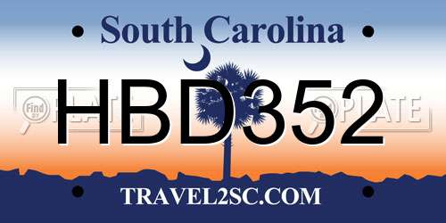 HBD352 South Carolina License Plate