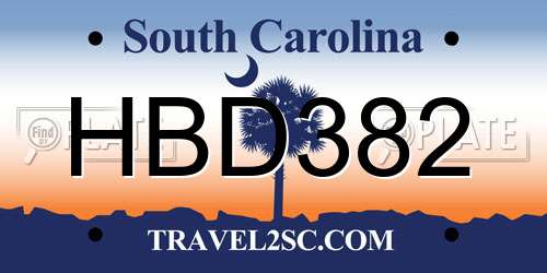 HBD382 South Carolina License Plate