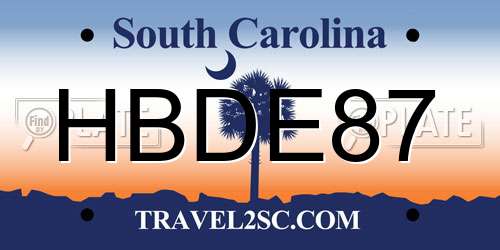 HBDE87 South Carolina License Plate