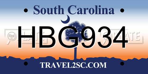 HBG934 South Carolina License Plate