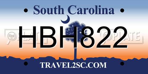 HBH822 South Carolina License Plate