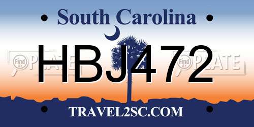 HBJ472 South Carolina License Plate