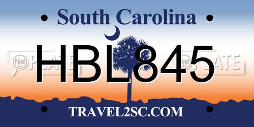 HBL845 South Carolina License Plate