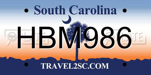HBM986 South Carolina License Plate