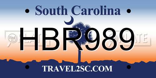 HBR989 South Carolina License Plate
