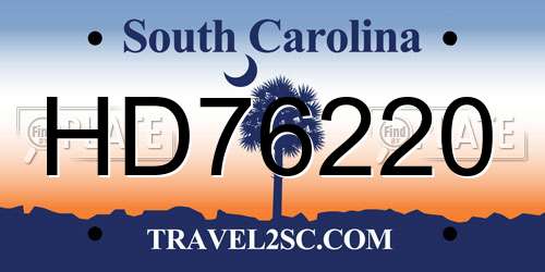 HD76220 South Carolina License Plate