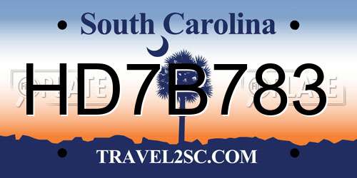 HD7B783 South Carolina License Plate