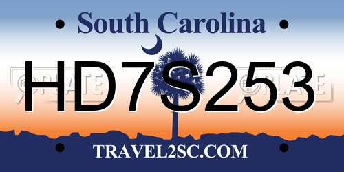 HD7S253 South Carolina License Plate