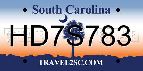 HD7S783 South Carolina License Plate