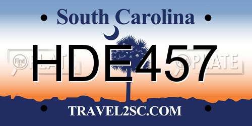 HDE457 South Carolina License Plate