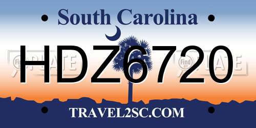HDZ6720 South Carolina License Plate