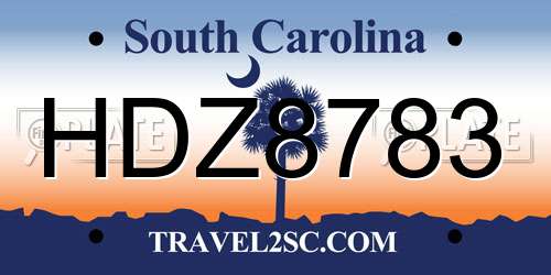 HDZ8783 South Carolina License Plate