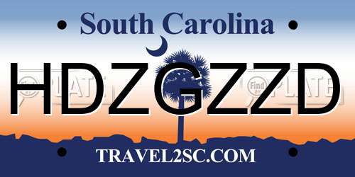HDZGZZD South Carolina License Plate