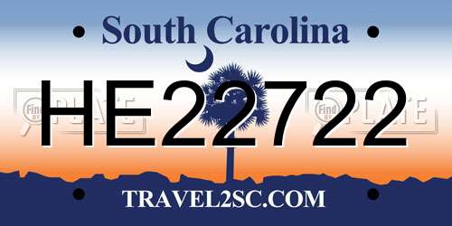 HE22722 South Carolina License Plate