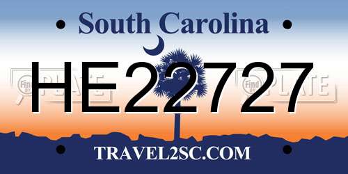 HE22727 South Carolina License Plate