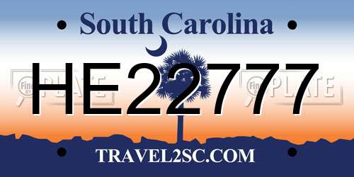 HE22777 South Carolina License Plate