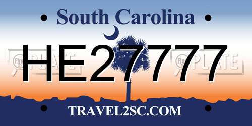 HE27777 South Carolina License Plate