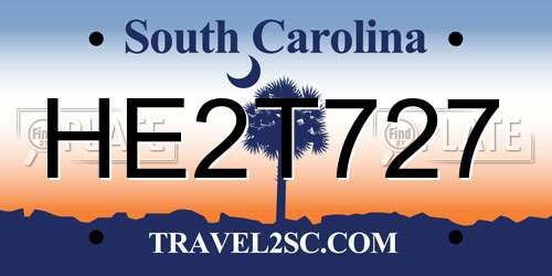HE2T727 South Carolina License Plate