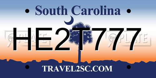 HE2T777 South Carolina License Plate
