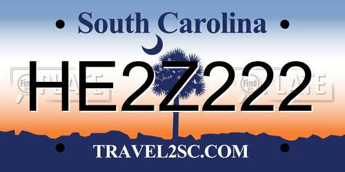 HE2Z222 South Carolina License Plate