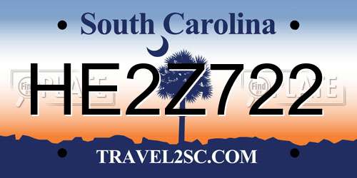 HE2Z722 South Carolina License Plate