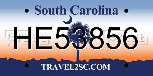 HE53856 South Carolina License Plate