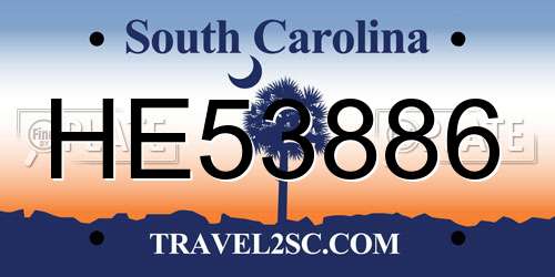 HE53886 South Carolina License Plate