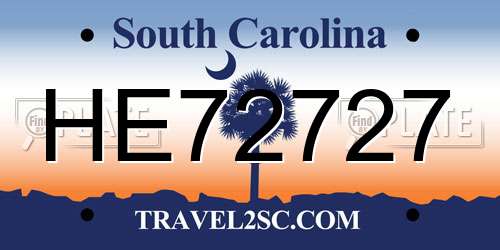 HE72727 South Carolina License Plate
