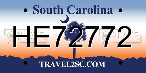 HE72772 South Carolina License Plate