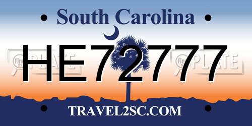 HE72777 South Carolina License Plate