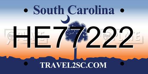 HE77222 South Carolina License Plate