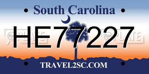 HE77227 South Carolina License Plate