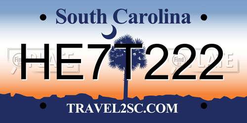 HE7T222 South Carolina License Plate