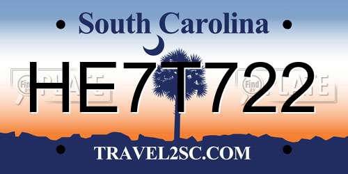 HE7T722 South Carolina License Plate