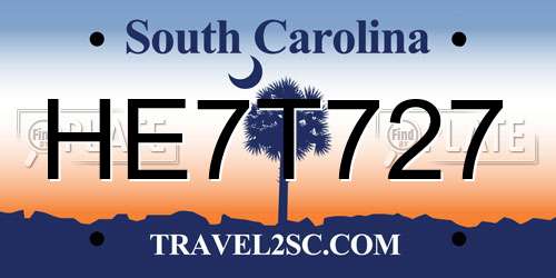 HE7T727 South Carolina License Plate