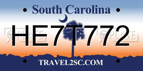 HE7T772 South Carolina License Plate