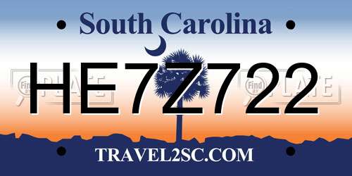 HE7Z722 South Carolina License Plate