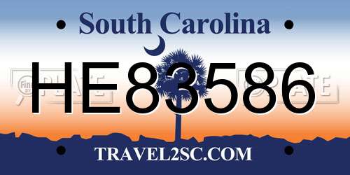 HE83586 South Carolina License Plate