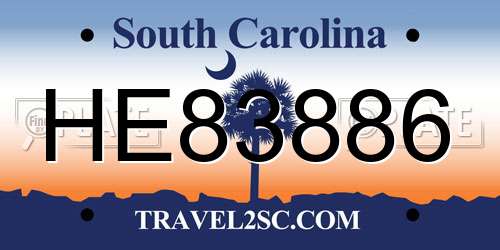HE83886 South Carolina License Plate