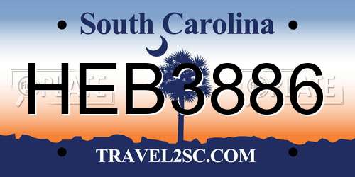 HEB3886 South Carolina License Plate