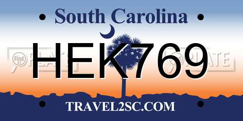 HEK769 South Carolina License Plate