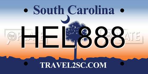 HEL888 South Carolina License Plate
