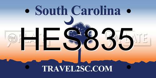 HES835 South Carolina License Plate