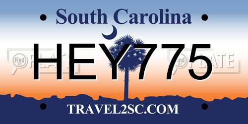 HEY775 South Carolina License Plate