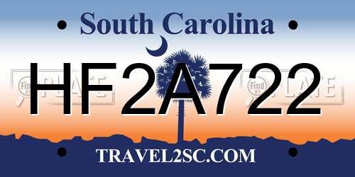 HF2A722 South Carolina License Plate