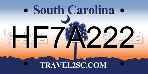 HF7A222 South Carolina License Plate