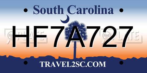 HF7A727 South Carolina License Plate