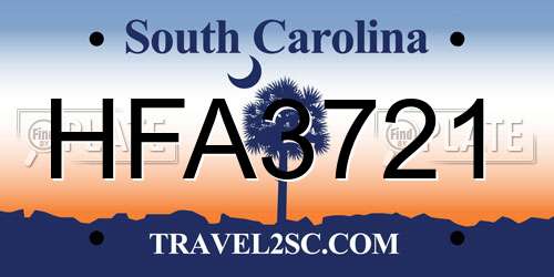 HFA3721 South Carolina License Plate