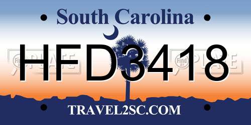 HFD3418 South Carolina License Plate